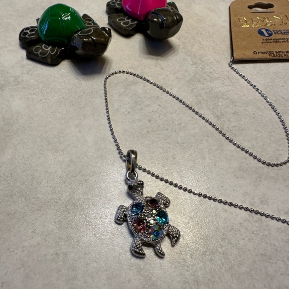 Silver Turtle Pendant Necklace with Multicolor Crystals - Picture 3 of 8